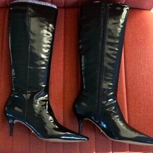 Arezzo Sasha Black Leather Knee-High Stiletto Boots 7.5